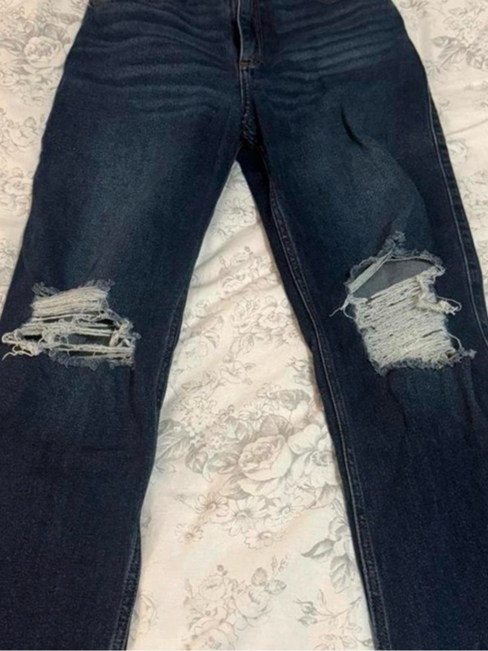 Dark Wash Hollister Dad Jean Distressed Knee Ripped Jeans